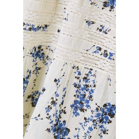 THE GREAT. The Hideaway lace-trimmed floral-print cotton midi dress XS - Picture 4 of 12